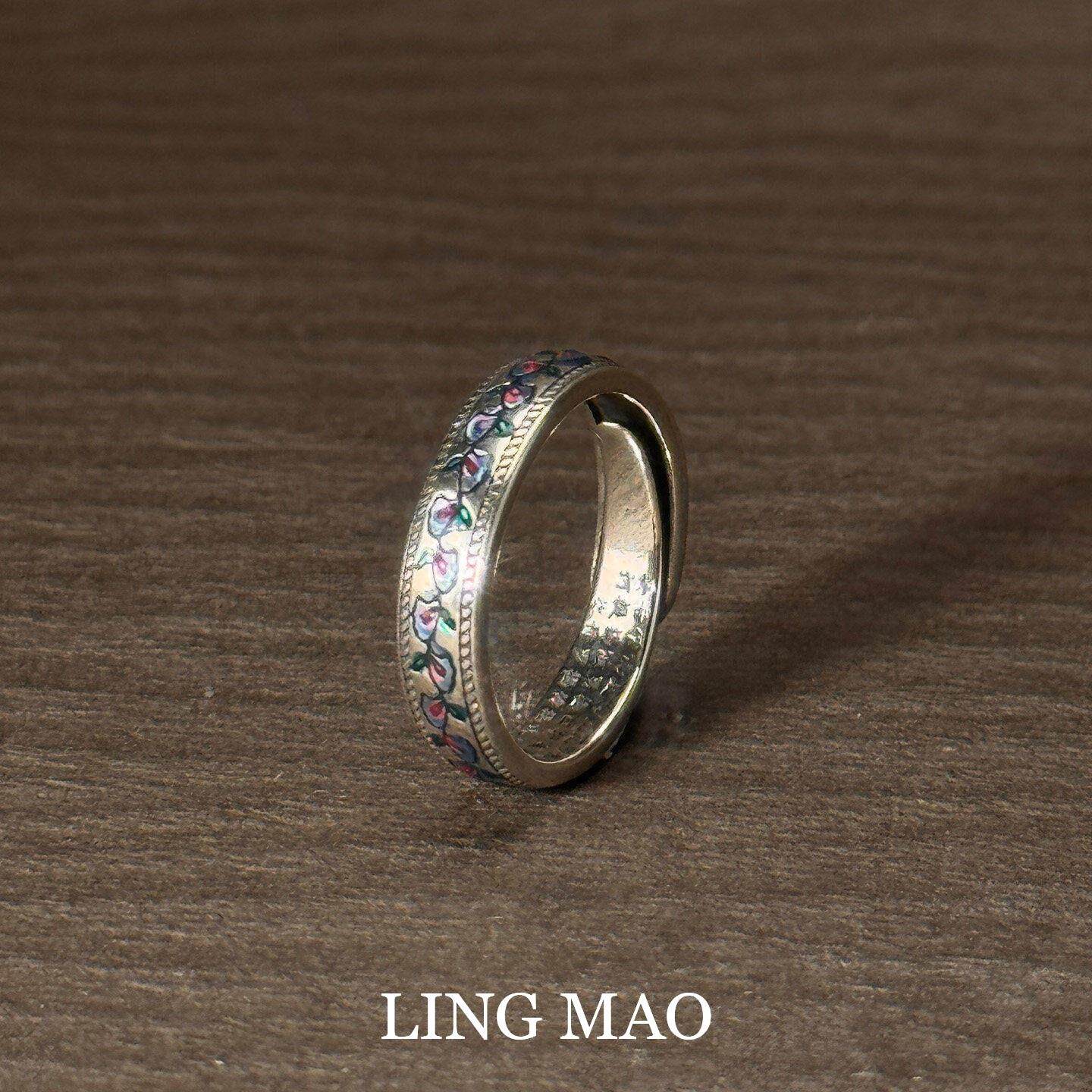 Cold style silver apricot leaf engraving ring new