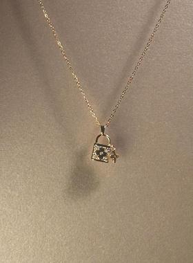 中古金色锁头四叶草项链女高级感