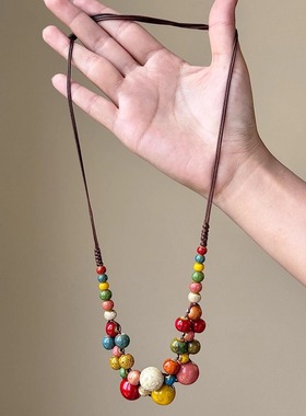 S925纯银多巴胺彩珠项链波西米亚