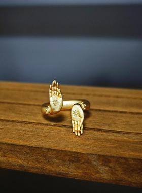 新中式金银色佛手戒指女轻奢指环