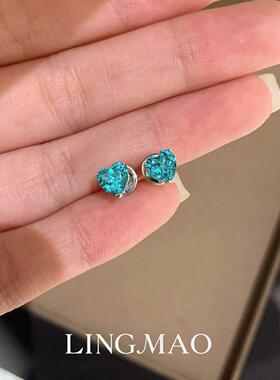 清冷感蓝色闪钻爱心项链精