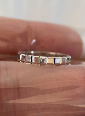 S925银清冷感银色爆闪小方块戒指