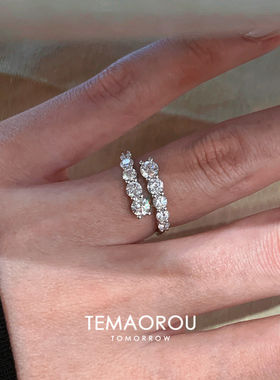 S925纯银爆闪交错平行线排钻戒指