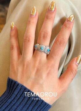 复古蓝松向日葵戒指2026新款爆款