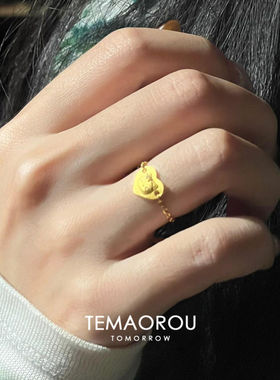 S925纯银爱心kt链条戒指女设计感