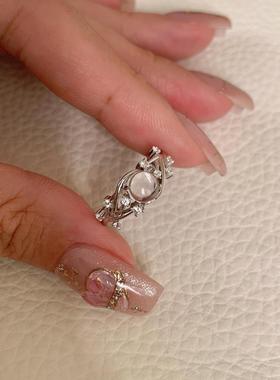 中古银色清透珠戒指女高级感指环