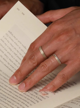 古法叠戴中古银色拉丝素圈戒指女