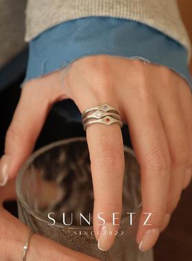 高保色八芒星戒指女哑光拉丝小众