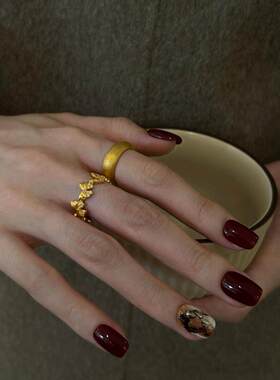 复古金色爆闪蝴蝶素圈戒指女小众