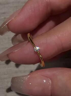 法式简约风金色素圈戒指女高级感