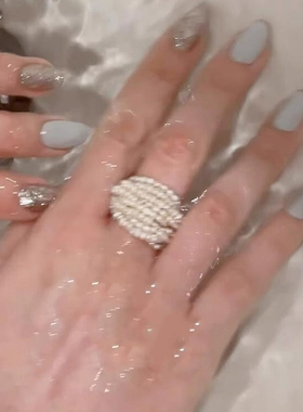 小米珠仿珍珠戒指女小众设计轻奢