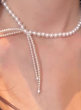 超仙蝴蝶结仿珍珠项链女轻奢高级