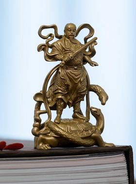 复古玄天上帝神像真武大帝铜像摆件小款精致随身像禅意茶空间装饰