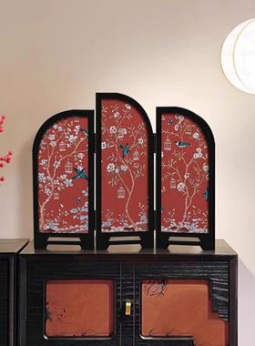中古风小屏风摆件客厅电视柜玄关柜折叠装饰画 画茶室茶桌酒店布