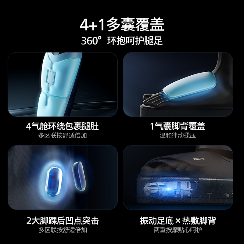 飞利浦腿部按摩器足部小腿肌肉经络疏通揉捏热敷足疗机按摩鞋礼物