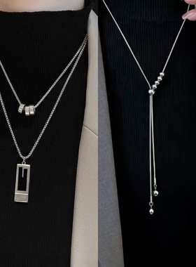 新款双层叠戴几何毛衣链项链秋冬配饰气质百搭高级感项链配饰饰品