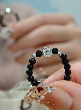 招财钱币金币对戒指环本命年中国风镂空好运送闺蜜情侣女友纳福