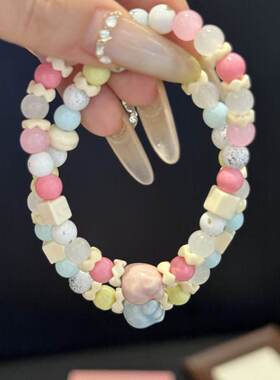 马卡龙串珠手链女ins风小众设计感情侣弹力手串轻奢气质撞色手饰