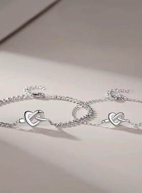 2026新款爱心交织情侣手链同心结ins冷淡风手环恋爱简约小众手饰