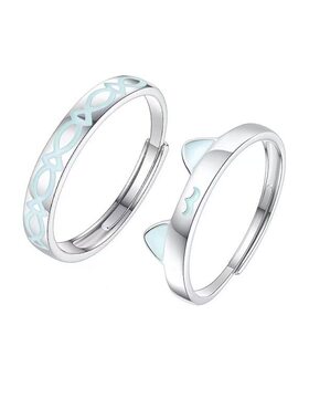夜光猫鱼之恋情侣戒指一对小众