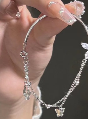 半镯蝴蝶手链 闪钻双层链条轻奢设计小仙女闺蜜学生手镯手环时尚