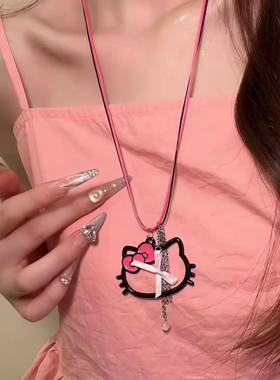 甜美少女心镂空kitty猫挂件项链