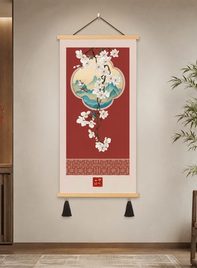 轻奢新中式玄关竖版银杏花鸟挂画客厅书房过道背景墙面国风装饰画