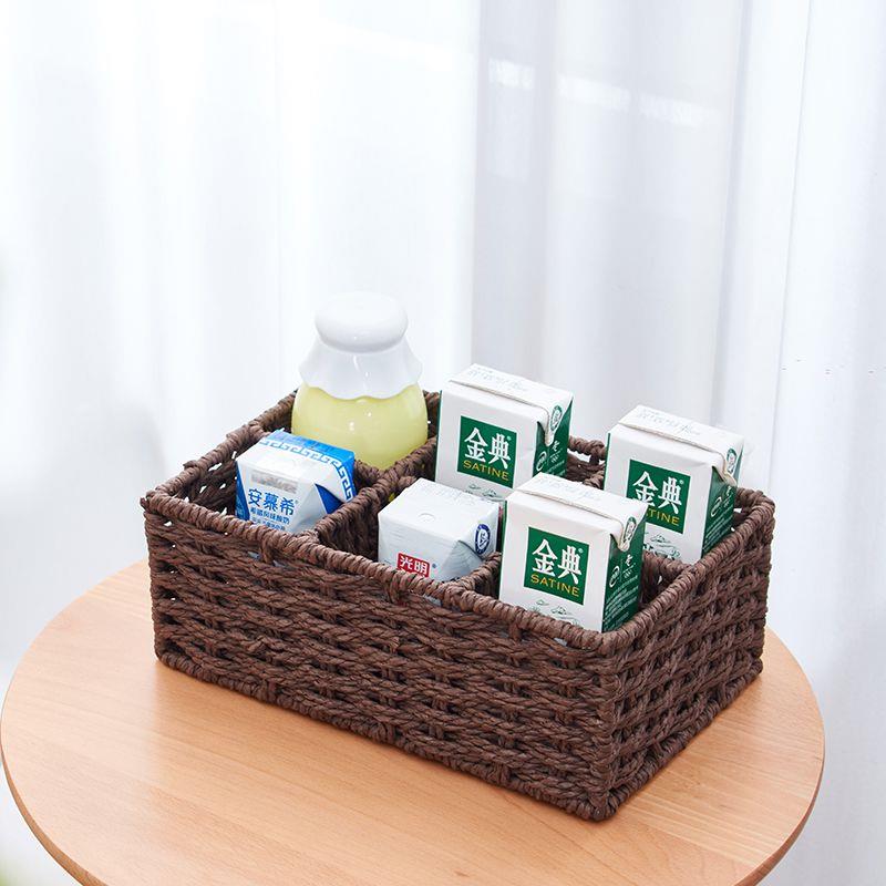 草编分隔收纳篮桌面钥匙遥控器收纳盒茶几杂物宫格收纳筐零食篮子 - 图2