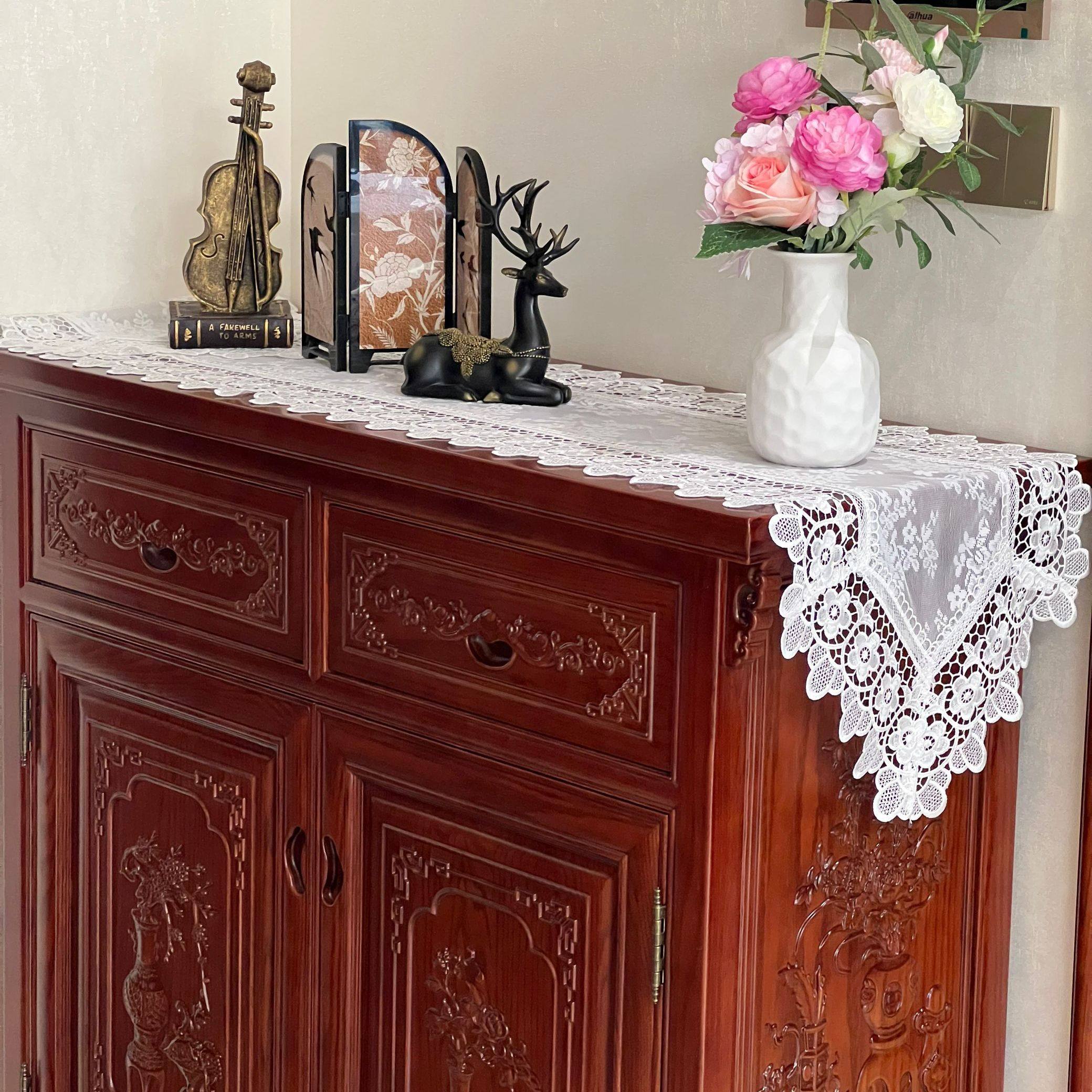 桌旗轻奢高端法式奶油风现代简约蕾丝五斗柜高级感桌布电视柜盖布,淘宝优惠券,粉丝福利购,淘宝优惠卷