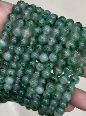 20264-14mm绿色飘花玉髓珠散珠手链diy半成品串珠饰品配件厂家直