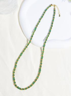 2026进口捷克琉璃项链女法式跨境复古绿色配饰时尚高级感毛衣链首