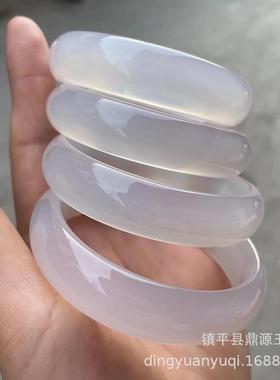 2026巴西冰种白玉髓手镯 细厚冰透玛瑙手镯白冰白月光美人圆条玉