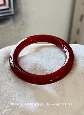 2026天然玛瑙手镯红色玉髓手镯女圆条中国红玉髓玉镯高级感镯子送