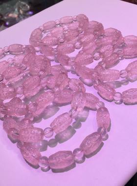 2026天然粉晶回纹桶珠手链女款时尚小清新百搭水晶鼓珠手串饰品礼