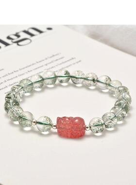 2026绿幽灵手链圈8mm水晶手串草莓晶狐狸貔貅猫爪配饰手链森系饰