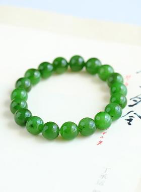 2026昆玉谣和田玉碧玉菠菜绿手炼女款老料圆珠单圈手串礼品珠宝玉