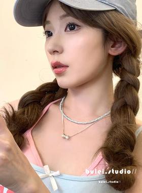 2026韩国天然绿松石蓝色粉色蝴蝶结手工串珠项链组合小众设计锁骨