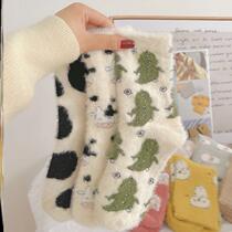 Socks I Child Autumn Winter Autumn Winter Gush Water Mink Suede Socks Children Warm Thickening Cows Spotted Cute Teenage Girl Flooring Socks