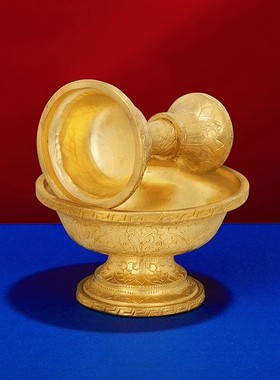 尼泊尔进口纯铜鎏金护法杯手工供佛护法杯居家供具摆件迷你号8cm