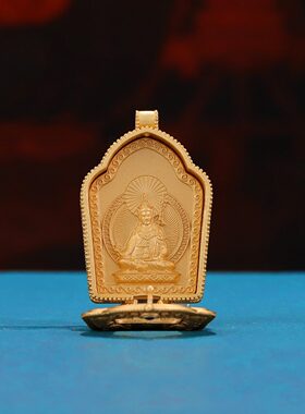 尼泊尔工艺黄铜掐丝金刚杵嘎乌盒吊坠莲花生大士佛像挂件莲师项链