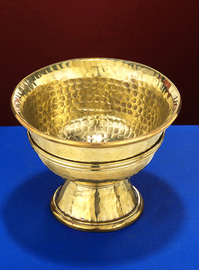 尼泊尔手工铜鎏金锤纹供水碗灯座