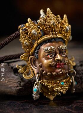 尼泊尔工艺精品黄财神绿度母吊坠纯银鎏金黄铜彩绘佛像挂坠饰品