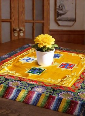 精品刺绣万字图案绣花桌布佛堂莲花供桌布桌前布宝盖桌面装饰卓围