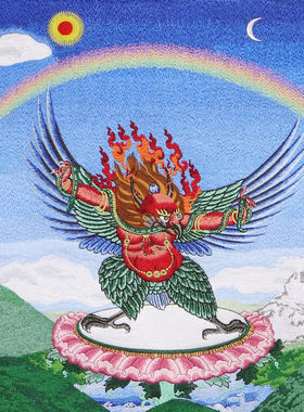 大鹏金翅鸟装饰挂件半手工刺绣唐卡挂画21周年纪念品F会版