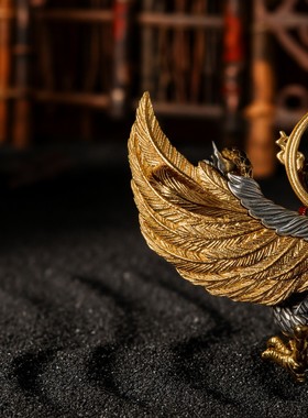 藏式S925纯银镀24K金低温珐琅金翅大鹏鸟个性项坠挂件男女吊挂坠