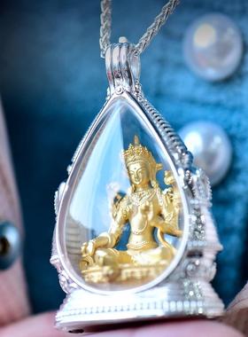 藏式铜镀金随行三宝佛嘎乌盒吊坠