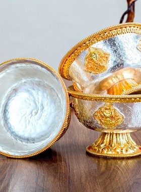 尼泊尔纯铜手工全套鎏金护法杯