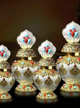 新款合金宝瓶龙王宝瓶财神摩尼宝瓶八吉祥空瓶摆件镶嵌彩珠可装藏