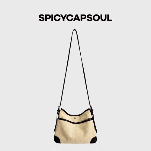 【面片儿】SpicyCapSoul小众定制帆布羊毛配头层牛皮单肩斜挎包 - 图0