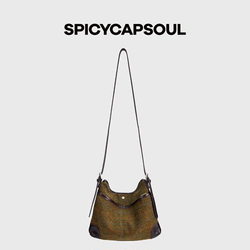 【面片儿】SpicyCapSoul小众定制帆布羊毛配头层牛皮单肩斜挎包 - 图2